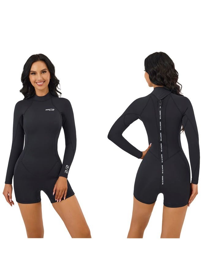 MWTA Womens Shorty Wetsuit, 2mm Neoprene Long Sleeve Swimsuit with Back Zip, Offers UV Protection, Wetsuit for Diving Snorkeling Swimming Surfing, Size 6 - Image 1