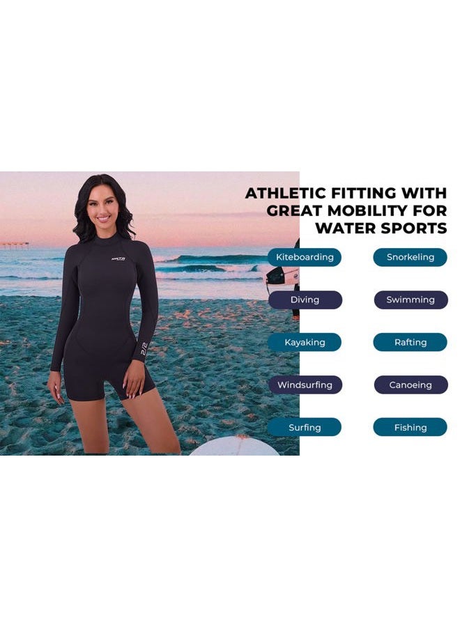 MWTA Womens Shorty Wetsuit, 2mm Neoprene Long Sleeve Swimsuit with Back Zip, Offers UV Protection, Wetsuit for Diving Snorkeling Swimming Surfing, Size 6 - Image 5