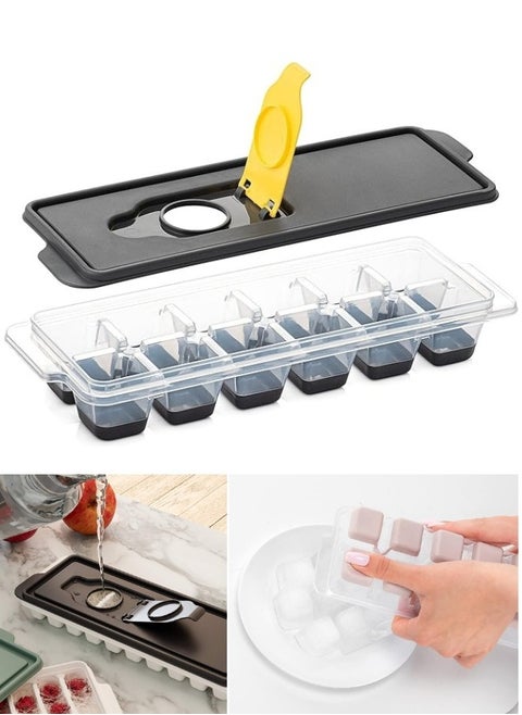 12 Ice Cube Tray with Easy-Fill Lid Made of Plastic and Flexible Silicone Base for Easy Release of Ice Cubes Chocolate Jelly Cookie Mold-Multicolor