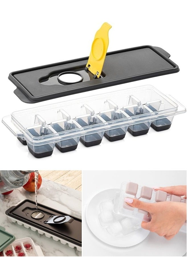12 Ice Cube Tray with Easy-Fill Lid Made of Plastic and Flexible Silicone Base for Easy Release of Ice Cubes Chocolate Jelly Cookie Mold-Multicolor