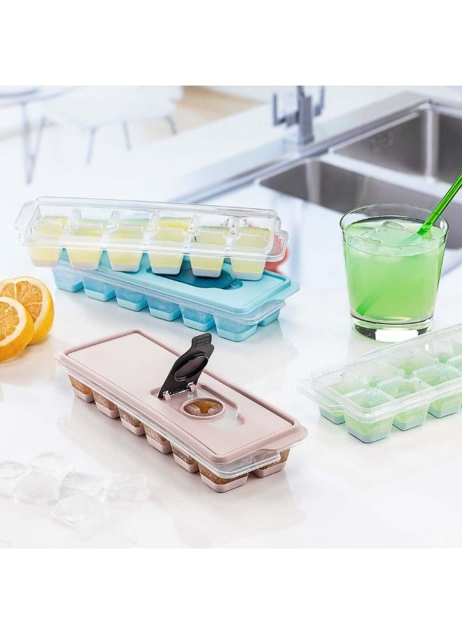 12 Ice Cube Tray with Easy-Fill Lid Made of Plastic and Flexible Silicone Base for Easy Release of Ice Cubes Chocolate Jelly Cookie Mold-Multicolor