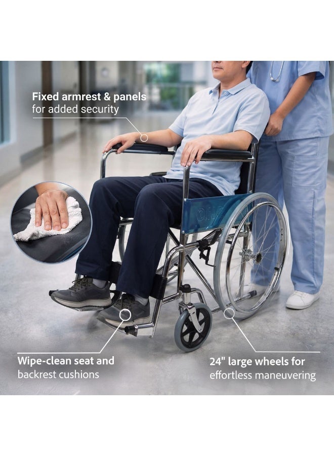 O.N.E Steel foldable commode  wheelchair with 46cm seat for adult, elderly, disabled - Image 3