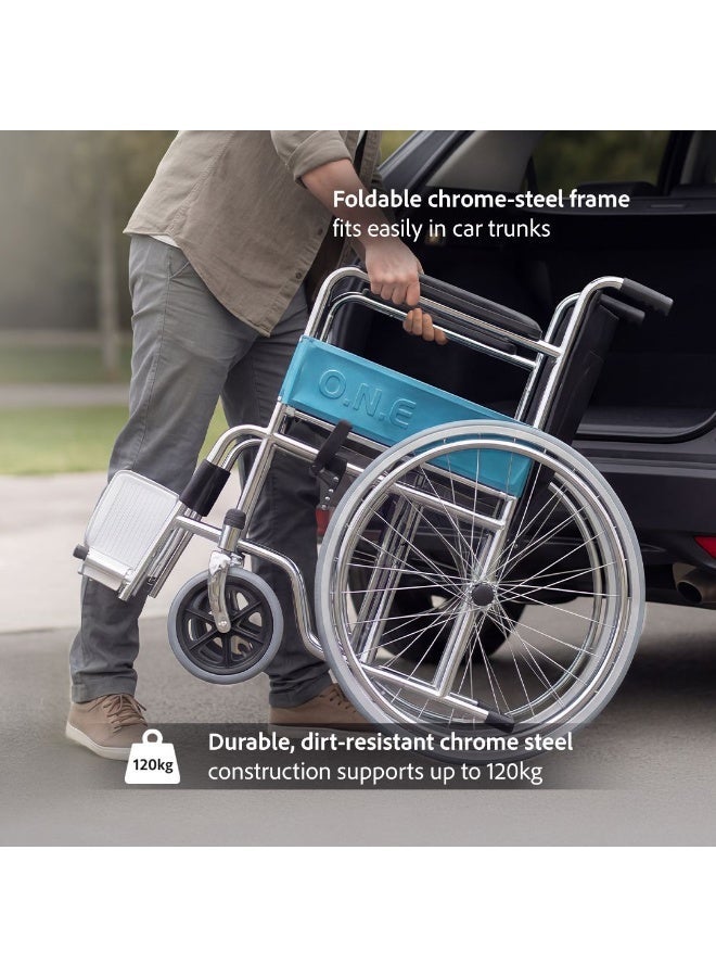 O.N.E Steel foldable commode  wheelchair with 46cm seat for adult, elderly, disabled - Image 2