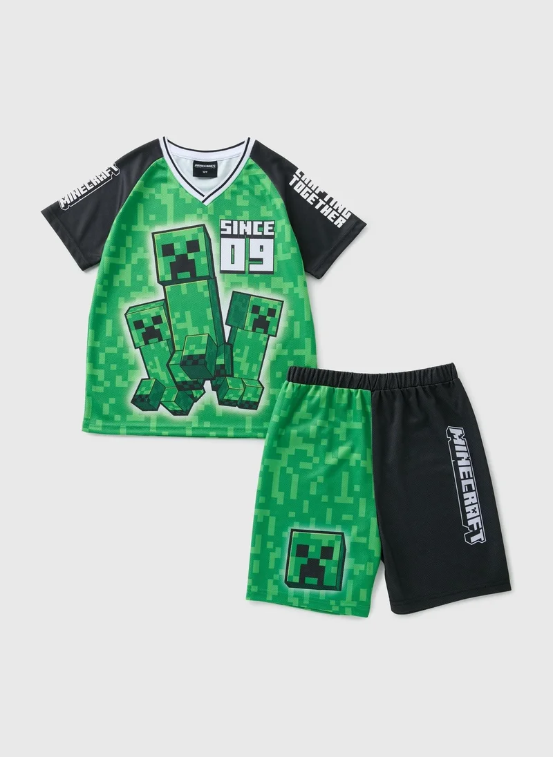 Matalan Minecraft Green T-Shirt & Shorts Set