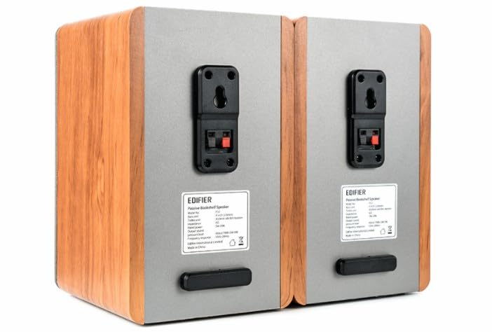 Edifier P12 Passive Bookshelf Speakers - 2-Way Speakers with Built-in Wall-Mount Bracket - Wood Color - Brown, Auxiliary - Image 4
