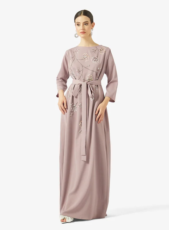 AINA Floral Embellished Long Dress with Tie Waist