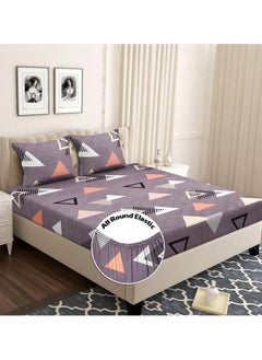 BSB HOME BSB HOME Premium Cotton Elastic Fitted Bedsheets with 2 King Size Pillow Covers | Double Bed with All Around Elastic 180 TC Supersoft | Size - 72 King Sizex78+10 inches | Blue,White & Orange  - Image 1