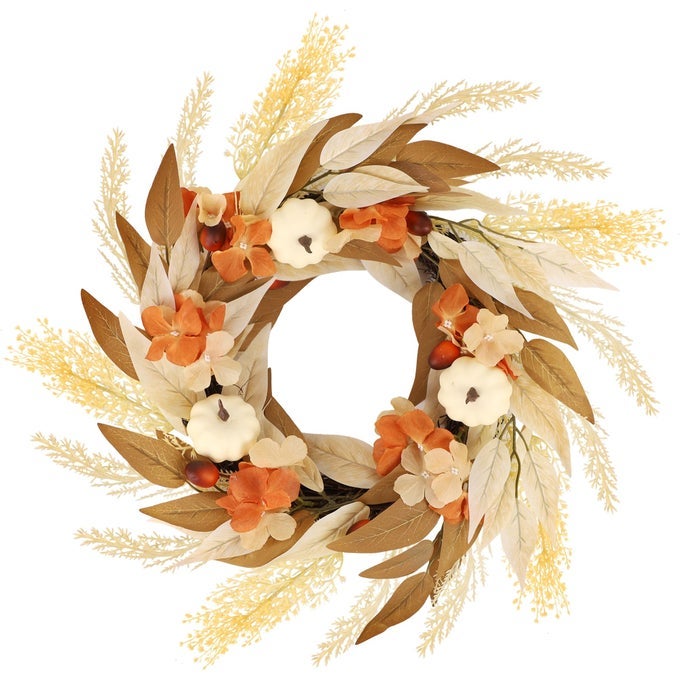 FALL WREATH DECOR WREATHS FOR FRONT DOOR THANKSGIVING INDOOR DECORATIONS 216 INCH AUTUMN WREATH WITH WHITE PUMPKIN FOR TABLE HOME OUTDOOR FARMHOUSE HARVEST DECOR