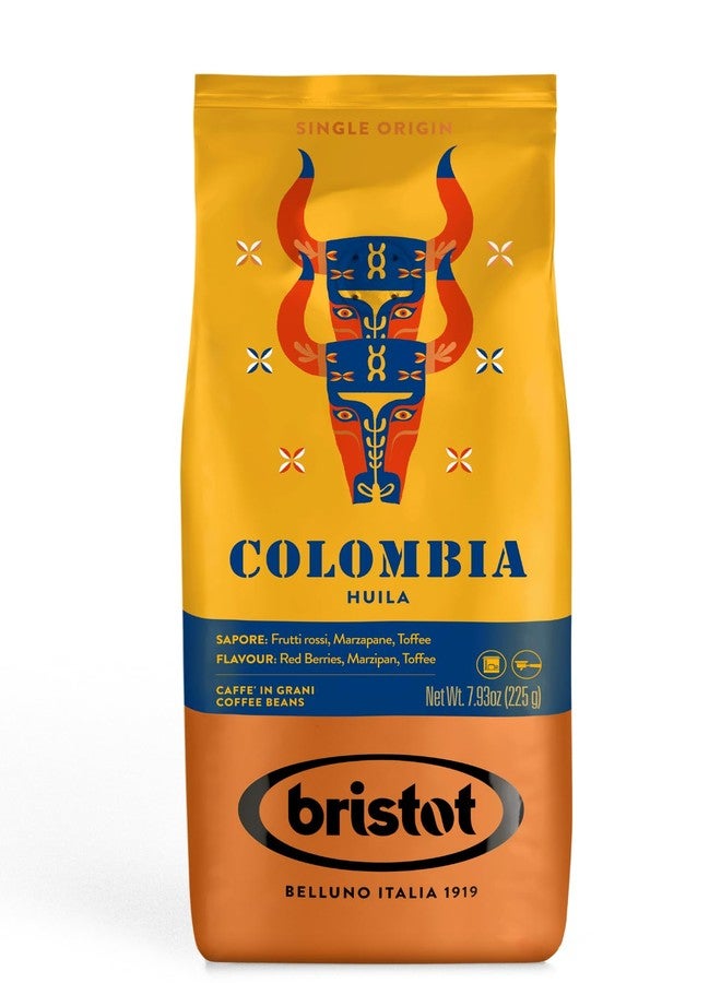 Bristot Colombia Huila Single Origin Espresso Beans – 100% Arabica Italian Coffee – Medium Roast with Notes of Red Berries, Marzipan & Toffee – 7.93 oz (225 g) - Image 1