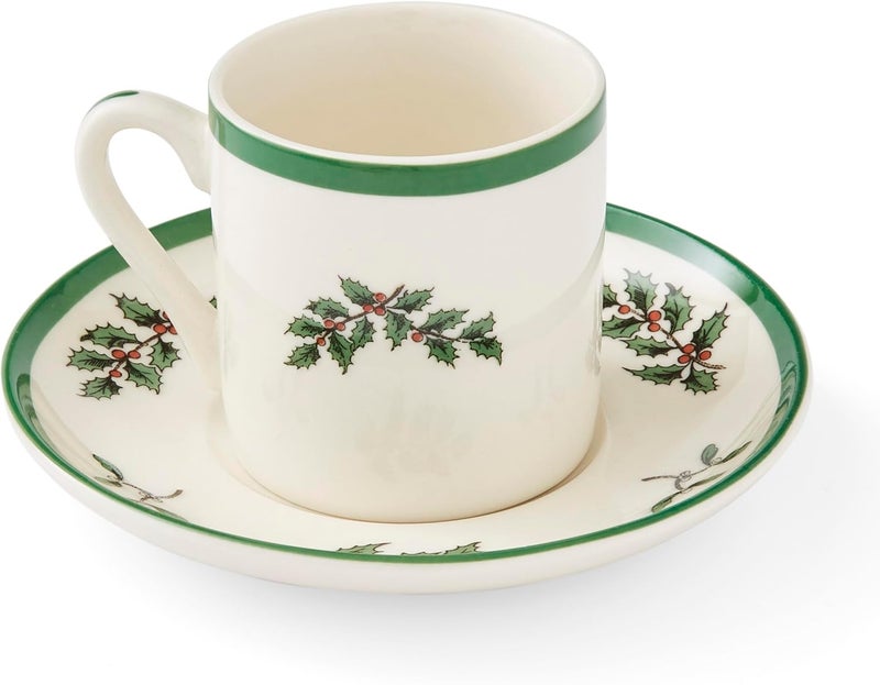 Spode Christmas Tree Espresso Cup Saucer Set Set of 4 Festive 3 Ounce Coffee Mugs with Saucers Fine Earthenware for Espresso Holiday Gift Christmas Dcor Dishwasher Microwave Safe - Image 5