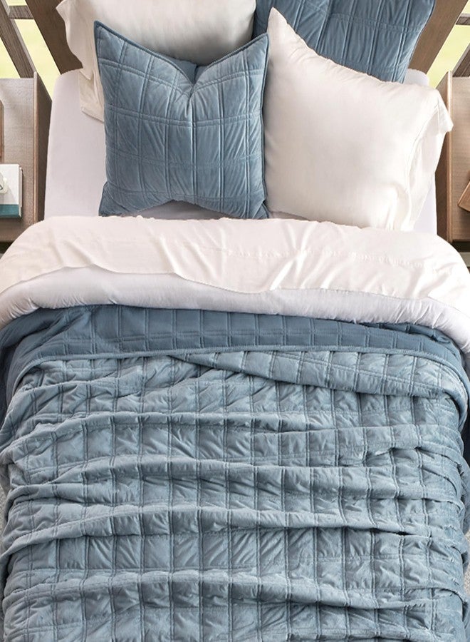 EVERGRACEHOME EVERGRACE 3 Pieces Luxurious Velvet Quilt King Size, Ultra Soft Bedspread Coverlet Set, Double Box Stitch Lightweight Velvet Comforter for All Season with 2 Shams, Blue Linen, 108"x96" - Image 4