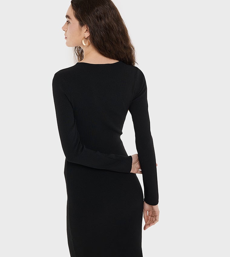 BCBG Ls Flat Knit Mini Dress With Cut Out