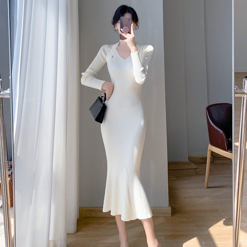 High-Quality Autumn Winter Slimming Sweater Dress Pink - Image 5