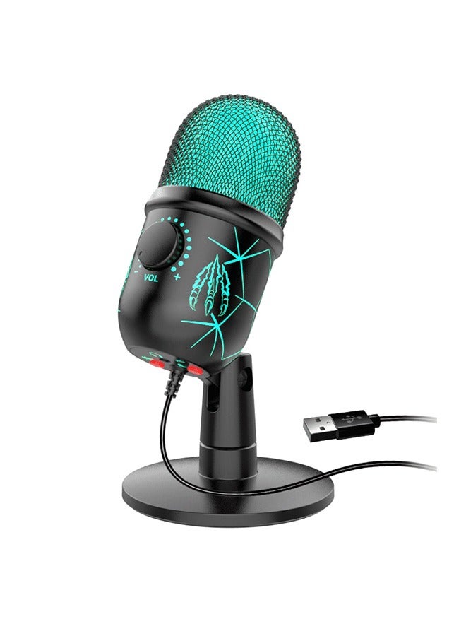 Enhanced Gaming Microphone: USB Computer Mic for PC, PS4, PS5, Mac, Studio Condenser Podcast Mic for Recording, YouTube, Streaming, with Headphone Jack, LED Light, Mute, Gain, Noise Cancellation - Image 1