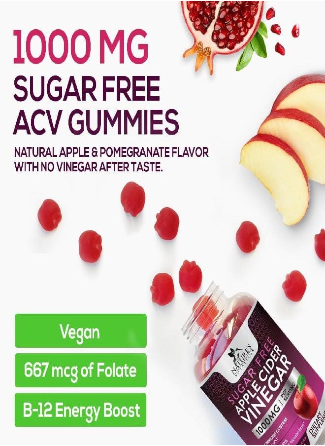 Nature's Nutrition - Nature's Nutrition Apple Vinegar Gummy for Weight Loss 1000mg - Vegan Apple Cider Vinegar Gummies for Detox & Cleanse, ACV Supplement Pills, Vitamin B12, Sugar Free ACV Gummy, Non-GMO - 60 Gummies - Image 1