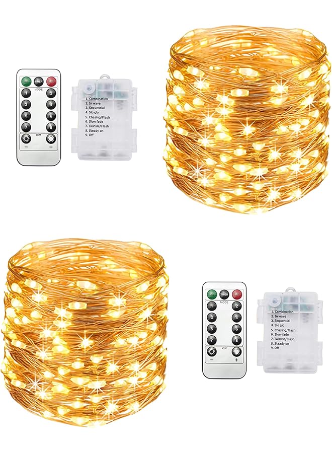 erorex Fairy Lights 2Pack 32.8Ft 100Led Twinkle String Lights Battery Operated With Remote Control 8 Modes Timing And Dimmable For Bedroom Indoor Outdoor Decor Warm White 10M 2Pack - Image 1