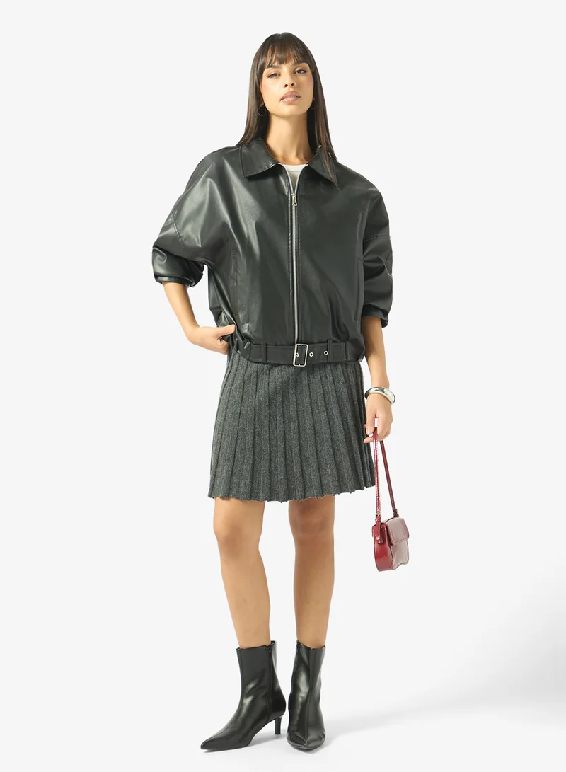 Ginger  Oversize Zip Up PU Bomber Jacket for Women | Best Price UAE