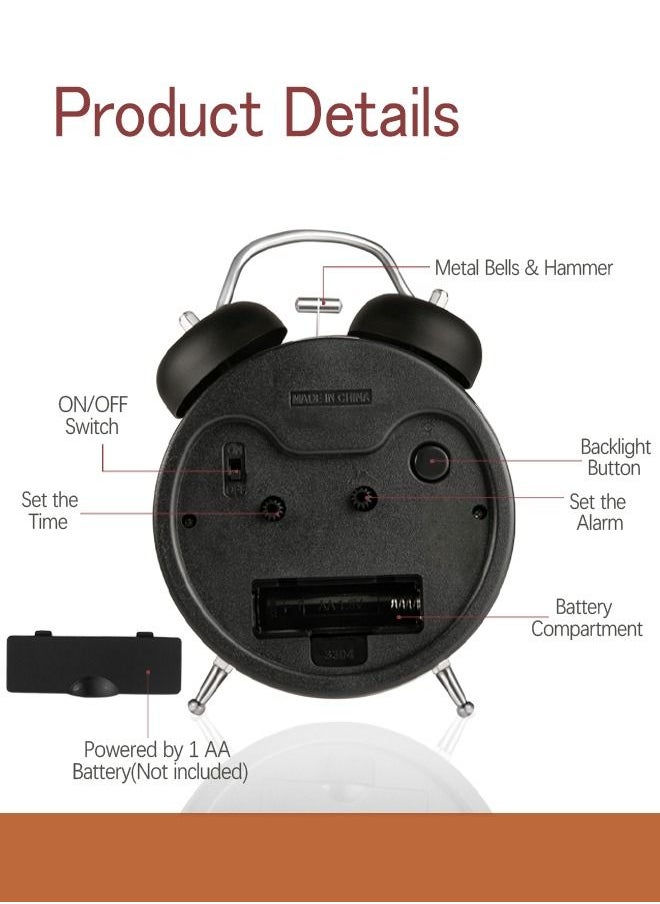 AHAKAC - Twin Bell Alarm Clock, Loud Alarm Clock with Backlight, Silent Clock for Bedroom Home or Office, Great for Heavy Sleepers - Image 1