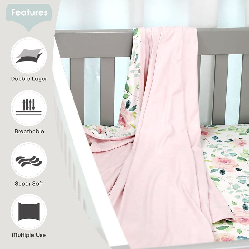 GRSSDER Baby Blankets Super Soft Stretchy Jersey Knit Swaddle Blanket for Baby Girls, Double Layer Reversible Receiving Blankets 34 x 44, Extra Large for Swaddling, Pink Rose - Image 2