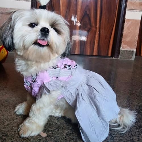 Lulala Pet Dress Summer Pet Dress Soft Pet Princess Dress Pet Hawaiian Pet Frock Suit Summer Pet Clothes Pet Shirt Skirt Striped Printed T Shirts for Pets(18 Inch,Pink) - Image 2