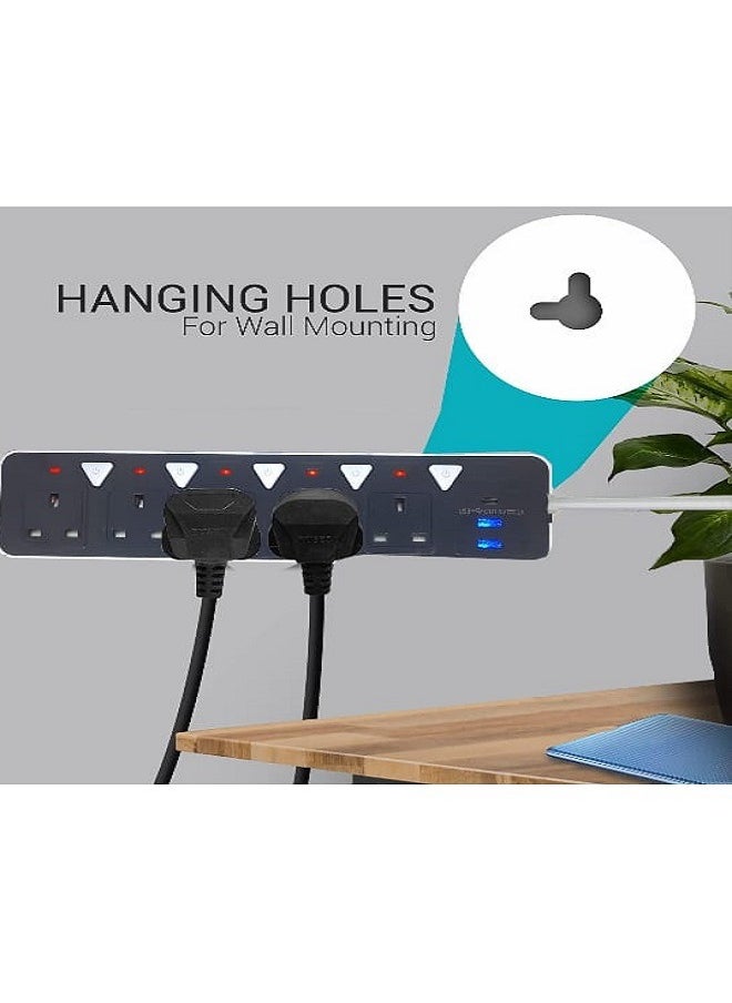 Generic - Floson 5-Socket Power Strip with 2 USB & 1 Type-C Port | 3-Meter Extension Cord | Surge Protector | Fast Charging | Multi-Device Compatibility | Home & Office Essential - Image 1