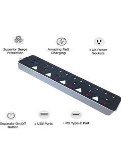 Generic Floson 5-Socket Power Strip with 2 USB & 1 Type-C Port | 3-Meter Extension Cord | Surge Protector | Fast Charging | Multi-Device Compatibility | Home & Office Essential  - Image 3