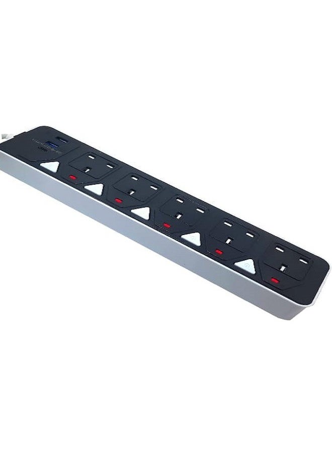 Generic - Floson 5-Socket Power Strip with 2 USB & 1 Type-C Port | 3-Meter Extension Cord | Surge Protector | Fast Charging | Multi-Device Compatibility | Home & Office Essential - Image 1