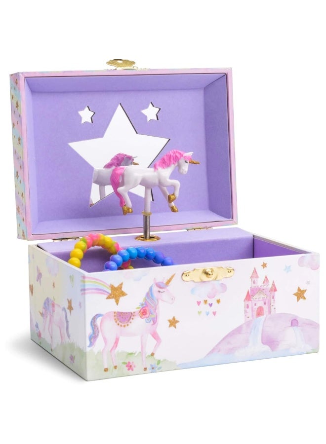 JewelKeeper Girl S Musical Jewelry Storage Box With Spinning Unicorn Glitter Rainbow And Stars Design The Beautiful Dreamer Tune - Image 1