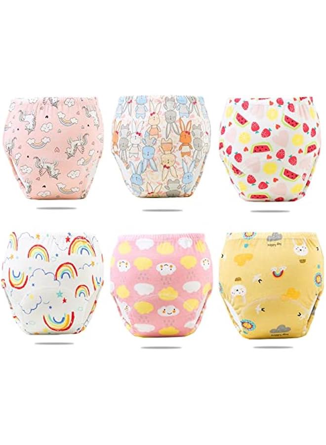 سروال تدريب على إستخدام المرحاض للاطفال من بيونتي، ملابس داخلية جيدة التهوية للتدريب على إستخدام المرحاض، ملابس داخلية للاطفال الصغار بعمر 0-3 سنوات، سراويل تدريب قطنية قوية الامتصاص، 6 قطع - Image 1
