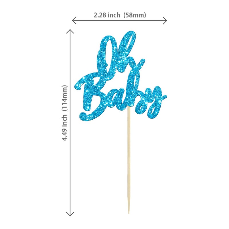 Ephlyn 24Pcs Oh Baby Cupcake Toppers Glitter Baby Shower Cupcake Picks Gender Reveal Theme Cake Decorations for Baby Shower Kids Boys Girls Birthday Party Supplies Blue - Image 2