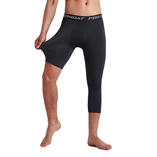 Jonscart Men's 3/4 One Leg Compression Capri Tights Pants Athletic Base Layer Underwear (Black-L,S) - Image 3