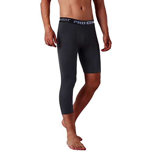 Jonscart Men's 3/4 One Leg Compression Capri Tights Pants Athletic Base Layer Underwear (Black-L,S) - Image 2