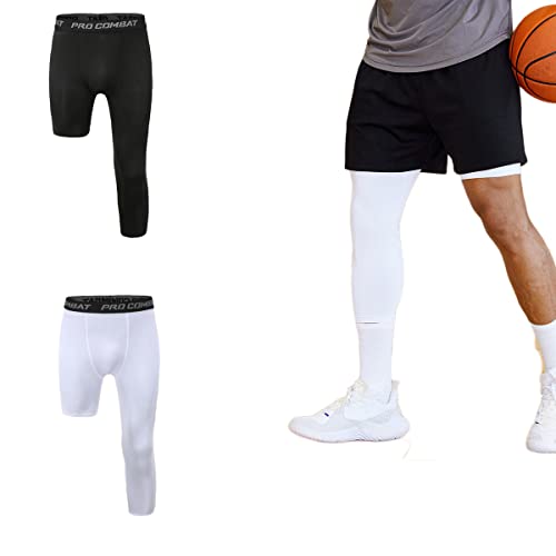 Jonscart Men's 3/4 One Leg Compression Capri Tights Pants Athletic Base Layer Underwear (Black-L,S) - Image 5