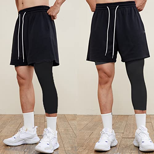 Jonscart Men's 3/4 One Leg Compression Capri Tights Pants Athletic Base Layer Underwear (Black-L,S) - Image 4