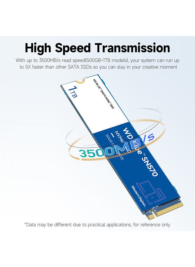 WD - WD Blue SN570 1TB SSD NVMe Solid State Drive M.2 2280 Interface Large Capacity High-speed Transmission Slim Compact SSD - Image 1