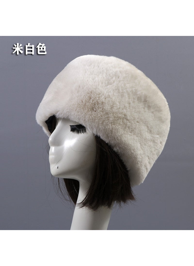 Generic - Thickened Fur Beanie Winter Velvet Cap Women Off-white short-wool flat cap - Image 1