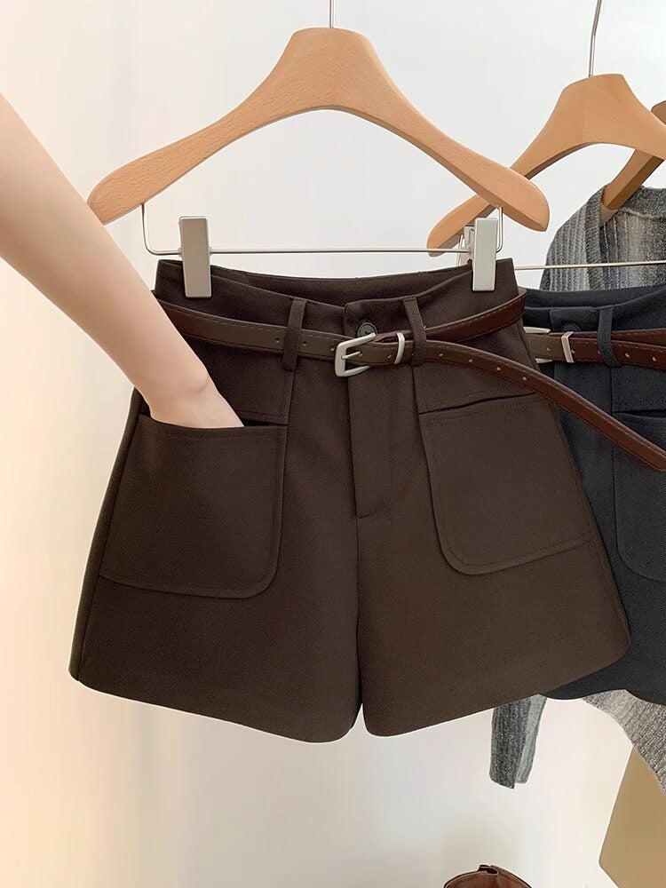 Plus size fat mm outer shorts 2025 new spring and autumn style woolen pants slimming A-line wide leg thick suit boots - Image 2