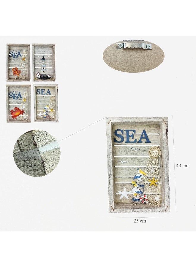 YINZUO YINZUO Wooden Wall Art Frames Nautical SEA Theme Coastal Decor with Crab, Lobster, Lighthouse, and Pelican Designs Vintage Beach Style Hanging Decorations - Image 3