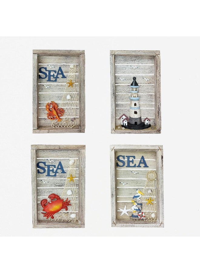 YINZUO YINZUO Wooden Wall Art Frames Nautical SEA Theme Coastal Decor with Crab, Lobster, Lighthouse, and Pelican Designs Vintage Beach Style Hanging Decorations - Image 5
