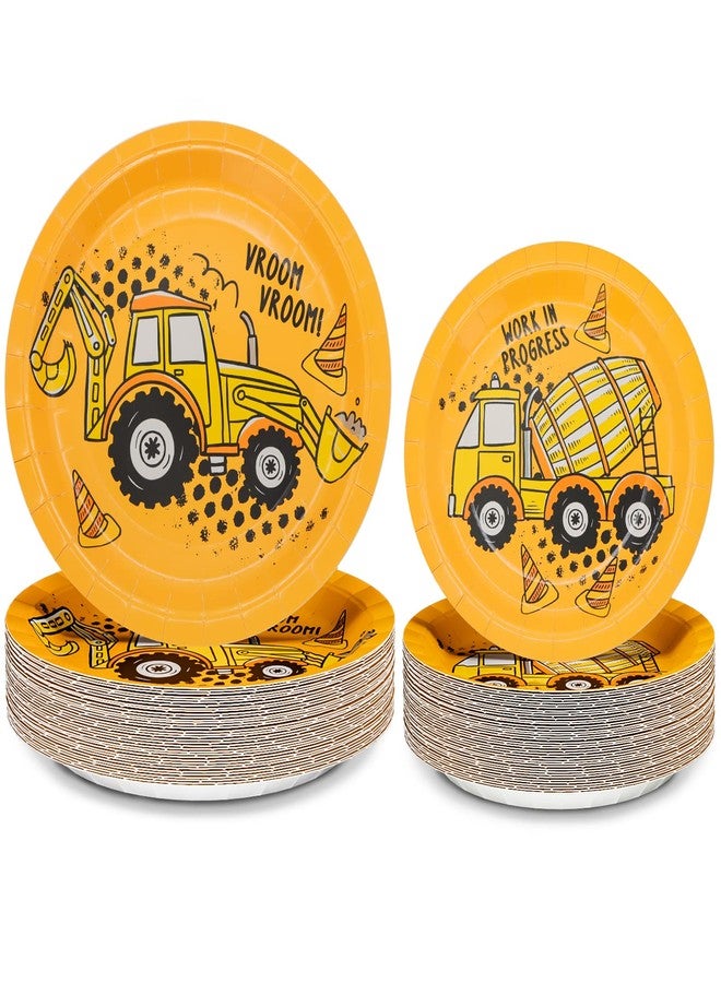 DYLIVeS 100 Pack Construction Birthday Party Plates, Construction Theme Tableware Dump Truck Party Supplies for Appetizer, Dinner for Boys, Disposable Excavator 9'' & 7'' Paper Plates, Serves 50 - Image 1