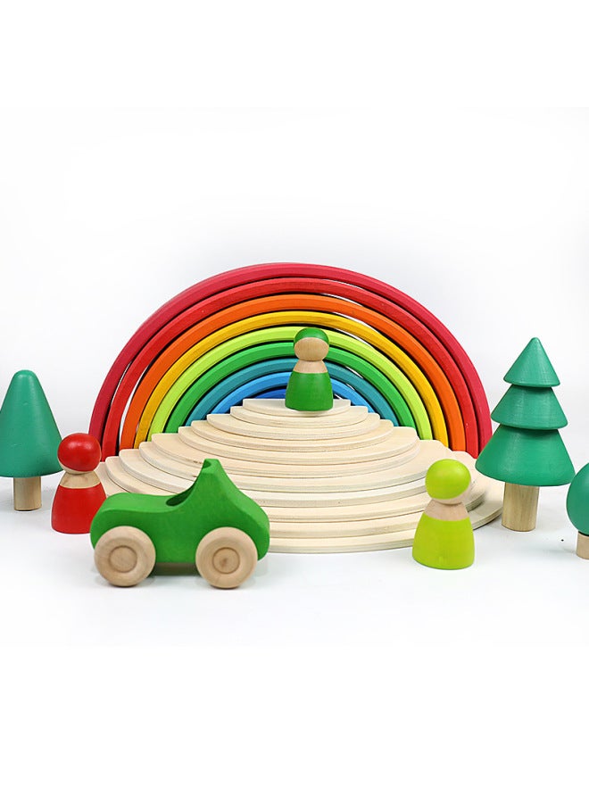 Loquat Children's Wooden Large Rainbow Building Blocks Stacked Music Educational Creative Stacked High Ornaments Baby Early Education Fun Toys-Color:Half Moon Piece-log Color Basswood Pleat-0.9kg - Image 4