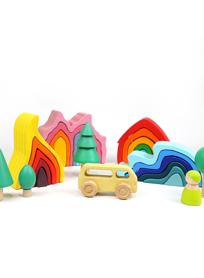 Loquat Children's Wooden Large Rainbow Building Blocks Stacked Music Educational Creative Stacked High Ornaments Baby Early Education Fun Toys-Color:Half Moon Piece-log Color Basswood Pleat-0.9kg - Image 5