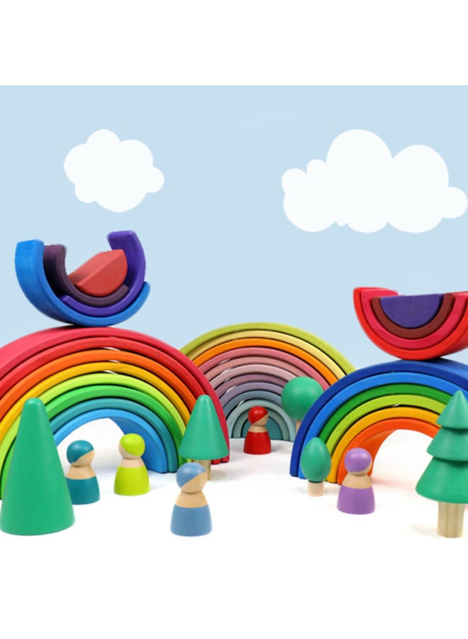 Loquat Children's Wooden Large Rainbow Building Blocks Stacked Music Educational Creative Stacked High Ornaments Baby Early Education Fun Toys-Color:Half Moon Piece-log Color Basswood Pleat-0.9kg - Image 2