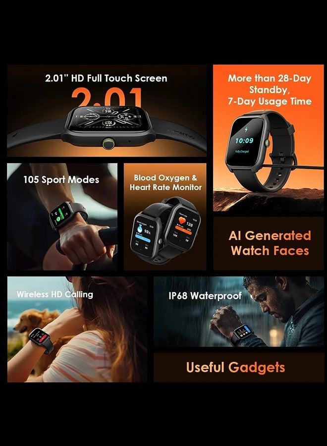 Oraimo 300 mAh Smart Watch 5 Lite 2.01-Inch HD - Black - Image 3