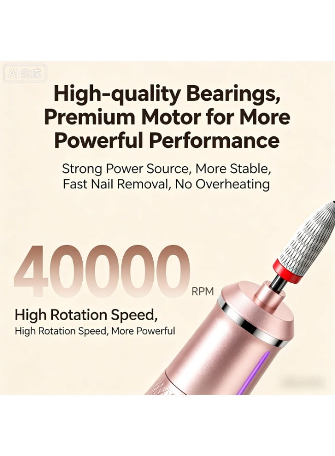 jaexest Electric Nail Drill Pen – Pink USB Manicure Grinding & Polishing Tool with 6 Bits | Rechargeable Nail File Kit for Acrylic, Gel & Natural Nails – Variable Speed 0-20000RPM, Lightweight & Portable - Image 5