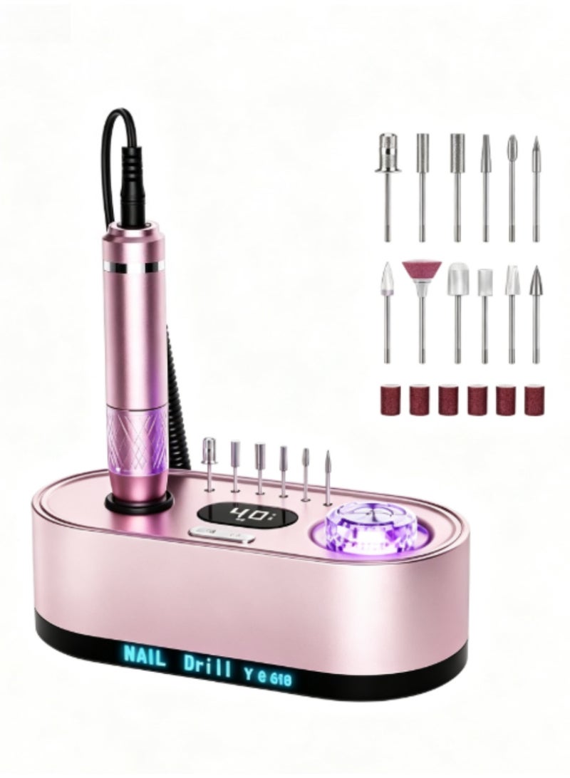 jaexest Electric Nail Drill Pen – Pink USB Manicure Grinding & Polishing Tool with 6 Bits | Rechargeable Nail File Kit for Acrylic, Gel & Natural Nails – Variable Speed 0-20000RPM, Lightweight & Portable - Image 1