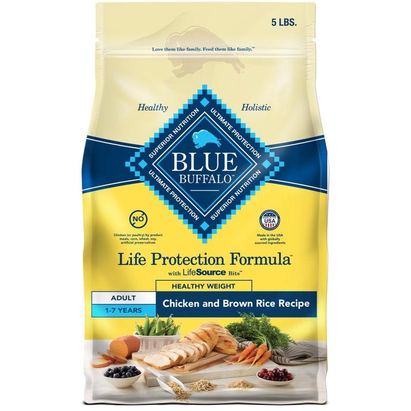 Blue Buffalo Life Protection Formula Healthy Weight Adult Dry Dog Food, Supports an Ideal Weight, Made with Natural Ingredients, Chicken & Brown Rice Recipe, 5-lb Bag - Image 1
