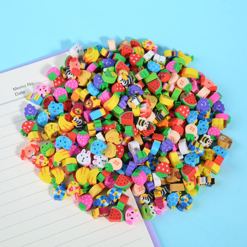 TDOCK 300 Pieces Mini Erasers for Kids, Bulk Small Animal Fruit Pencil Erasers Assortment for Home Rewards, School Supplies and Gift Filling - Image 3