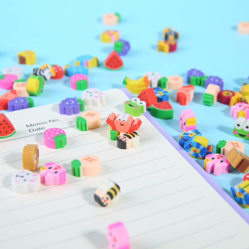 TDOCK 300 Pieces Mini Erasers for Kids, Bulk Small Animal Fruit Pencil Erasers Assortment for Home Rewards, School Supplies and Gift Filling - Image 4