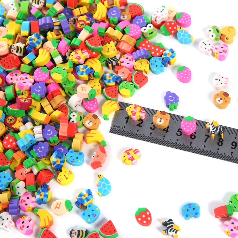 TDOCK 300 Pieces Mini Erasers for Kids, Bulk Small Animal Fruit Pencil Erasers Assortment for Home Rewards, School Supplies and Gift Filling - Image 2